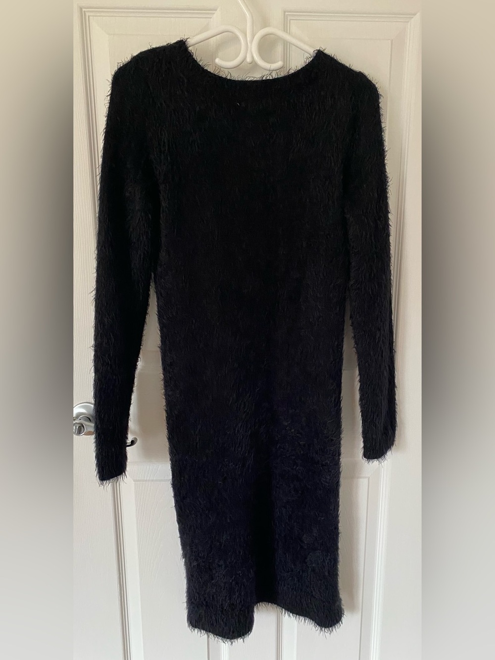 Black Fuzzy Long-Sleeve Women's Dress - Picture 7 of 12